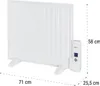 A white electric oil radiator with a digital display and controls on the side, shown on a white background with dimensions indicated. Náhled obrázku produktu