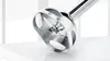 A close-up shot of the blade attachment of a silver immersion blender resting on a white surface. Produktbild-Vorschau