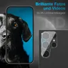 A marketing image showcasing a camera lens protector for a Samsung Galaxy S25 Ultra, with a close-up of a dog on a phone screen and a depiction of the camera protector on a phone. Produktbild-Vorschau