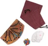 A flat lay of a Tock board game, including the wooden board, playing pieces, a drawstring bag, and a deck of cards, arranged on a white background. Náhled obrázku produktu