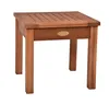 A wooden side table with a slatted top and a small drawer. Voir les images du produit