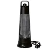 A black electric heater with a transparent grill and a handle on top, placed on a white background. Produktbild-Vorschau