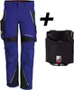 A pair of blue work pants and a black tool pouch are shown side-by-side against a white background. Produktbild-Vorschau