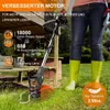 A person wearing green boots is standing in a garden next to a grass trimmer. Produktbild-Vorschau