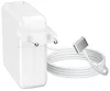 A white Apple MacBook charger with a coiled white cable and a MagSafe connector. Produktbild-Vorschau