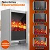 A marketing image showcasing an electric fireplace with different flame effect settings. Produktbild-Vorschau