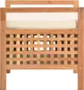 A close-up, front-facing view of a wooden bench with a beige cushion. Náhľad obrázku produktu