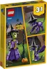 The image shows the back of a LEGO Creator 3-in-1 40562 Mysterious Witch set packaging. It displays the main witch build along with two alternative builds: a purple creature resembling a cat or dog, and a small dragon-like creature. The packaging also feat Podgląd zdjęcia produktu