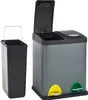 A gray dual-compartment trash can with yellow and green pedals, and a separate black trash can insert. Produktbild-Vorschau