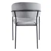 A grey upholstered chair with a black metal frame, viewed from the back. Produktbild-Vorschau