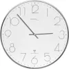 A close-up view of a white analog wall clock with a silver frame. Náhled obrázku produktu