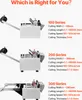 Three different models of automatic cutting machines are displayed with their specifications. Produktbild-Vorschau