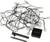A tangled string of solar-powered garden lights with a solar panel and stakes. Náhľad obrázku produktu