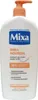 A white pump bottle of Mixa body milk with orange and blue branding. Podgląd zdjęcia produktu