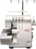 A white Singer serger sewing machine is shown from the front. Produktbild-Vorschau