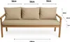 A front view of a three-seater outdoor sofa with beige cushions, showing dimensions. Anteprima dell’immagine prodotto