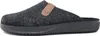 A side view of a gray felt slipper with a brown leather accent and a black sole. Produktbild-Vorschau