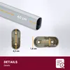 Close-up view of a metal rod and its mounting brackets with measurements. Produktbild-Vorschau