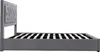 Side view of a gray upholstered bed frame with a slatted mattress support. Produktbild-Vorschau