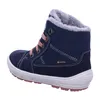 A single blue boot with pink laces and gray fur lining, shown from the side against a white background. Produktbild-Vorschau