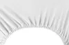 A close-up of a white fitted sheet with elastic gathering. Produktbild-Vorschau