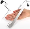 A hand holding a silver door hook, with measurements indicated. Produktbild-Vorschau