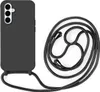 A black phone case with a black lanyard is displayed against a white background. Produktbild-Vorschau