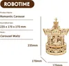 A 3D wooden carousel model with dimensions and music information. Anteprima dell’immagine prodotto