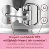 Close-up of a stainless steel latch and rivets on a cake pan, with descriptive text in German and English. Anteprima dell’immagine prodotto