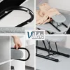 A collage of four images showing different aspects of a Vilde ironing board, including close-ups of its frame, a draped ironing board with an ironing sleeve, a hand placing the ironing board into a storage unit, and a close-up of the ironing board's legs. Anteprima dell’immagine prodotto