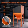 A heavy-duty cold-rolled steel sandblasting cabinet with a stand, featuring text highlighting its features and durability. Produktbild-Vorschau
