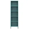 A tall, narrow, teal-colored metal bookshelf with five shelves is shown against a white background. Voir les images du produit