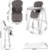 Diagrams showing the dimensions of a baby high chair and its components. Voir les images du produit