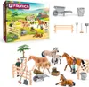 A product box showing a farm scene with horses and farm equipment, and separate images of the toy figures and accessories. Anteprima dell’immagine prodotto