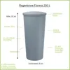 A diagram of a rain barrel with labels indicating its dimensions and features. Náhled obrázku produktu