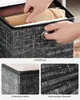 A close-up of a person's hands interacting with a fabric storage box, with additional close-up shots of the box's details. Produktbild-Vorschau