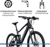 A close-up view of an electric mountain bike with feature callouts. Produktbild-Vorschau