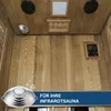 Interior view of a wooden sauna with various fixtures. Produktbild-Vorschau