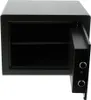 An open black safe with a shelf inside, shown against a white background. Produktbild-Vorschau