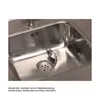 A close-up view of a stainless steel sink with a drain assembly. Produktbild-Vorschau