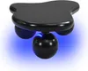 A black, cloud-shaped coffee table with three spherical legs, illuminated by blue LED lights underneath. Voir les images du produit