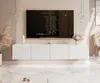 A modern living room with a wall-mounted TV cabinet and a large television screen. Produktbild-Vorschau