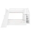 A white bunk bed with a slide and stairs against a white background. Produktbild-Vorschau