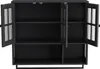 An open black cabinet with glass doors and shelves. Produktbild-Vorschau