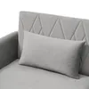 A close-up view of a grey sofa with a pillow. Voir les images du produit