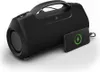 A black Hama BT-Lautsprecher SoundBarrel speaker is shown on a white background, with a smartphone wirelessly charging on its side. Podgląd zdjęcia produktu