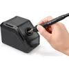 A hand is holding a soldering iron and placing it into a soldering iron stand. Produktbild-Vorschau