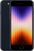 A black iPhone SE (2022) is shown from the front and slightly from the side. The screen displays a colorful, abstract wallpaper. Produktbild-Vorschau