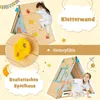 A collage of images showcasing a children's playhouse and climbing wall, with text overlays highlighting features. Anteprima dell’immagine prodotto