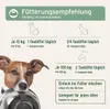 Feeding recommendation chart for pet food, showing dosage for dogs and cats based on weight. Produktbild-Vorschau